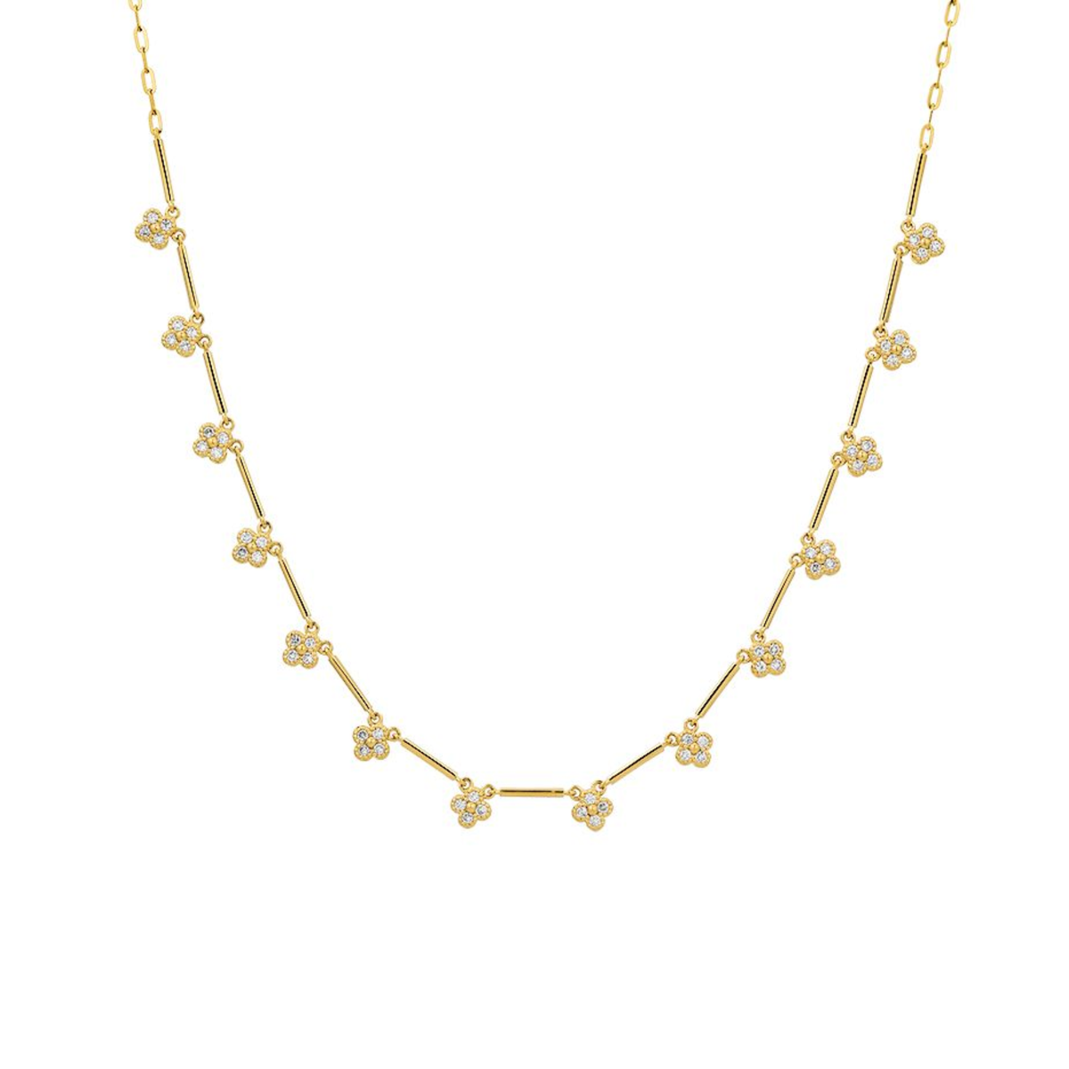 14k Yellow Gold Diamond Flower Necklace