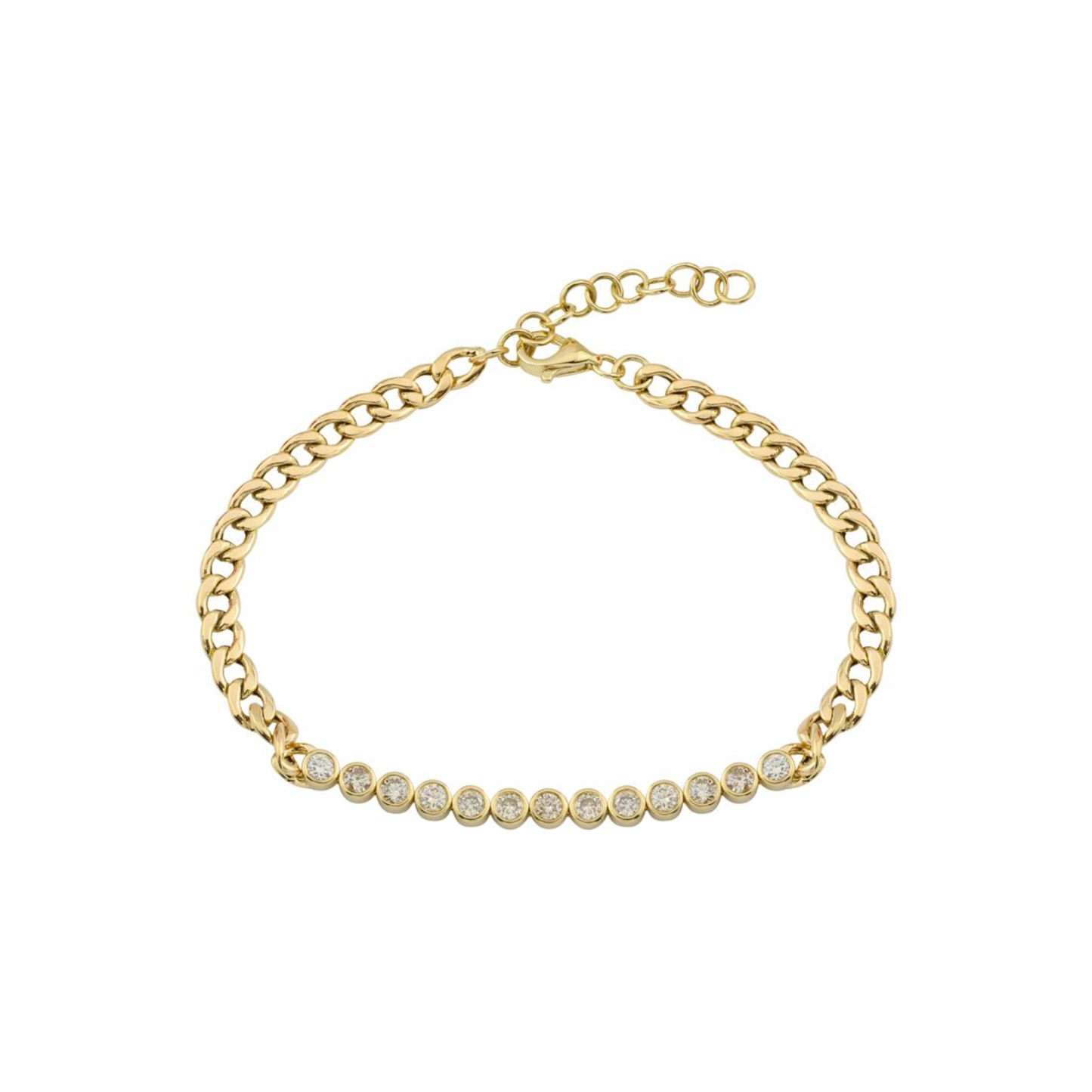 14k Yellow Gold Bezel Setting Diamond Link Chain Bracelet