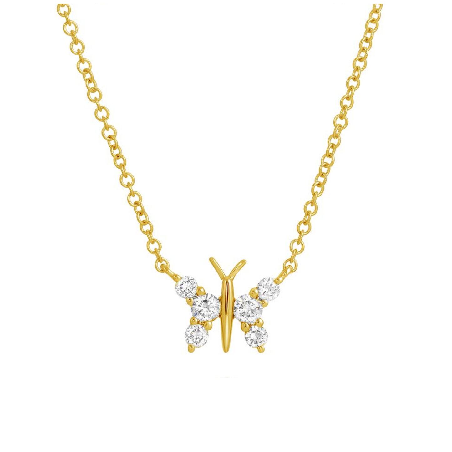 14k Yellow Gold Butterfly Diamond Necklace