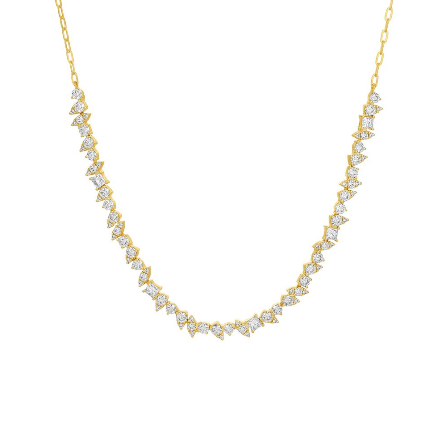 14k Yellow Gold Illusion Multi Shaped Diamond Necklace