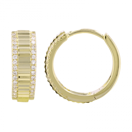 Fluted 14K gold diamond huggies