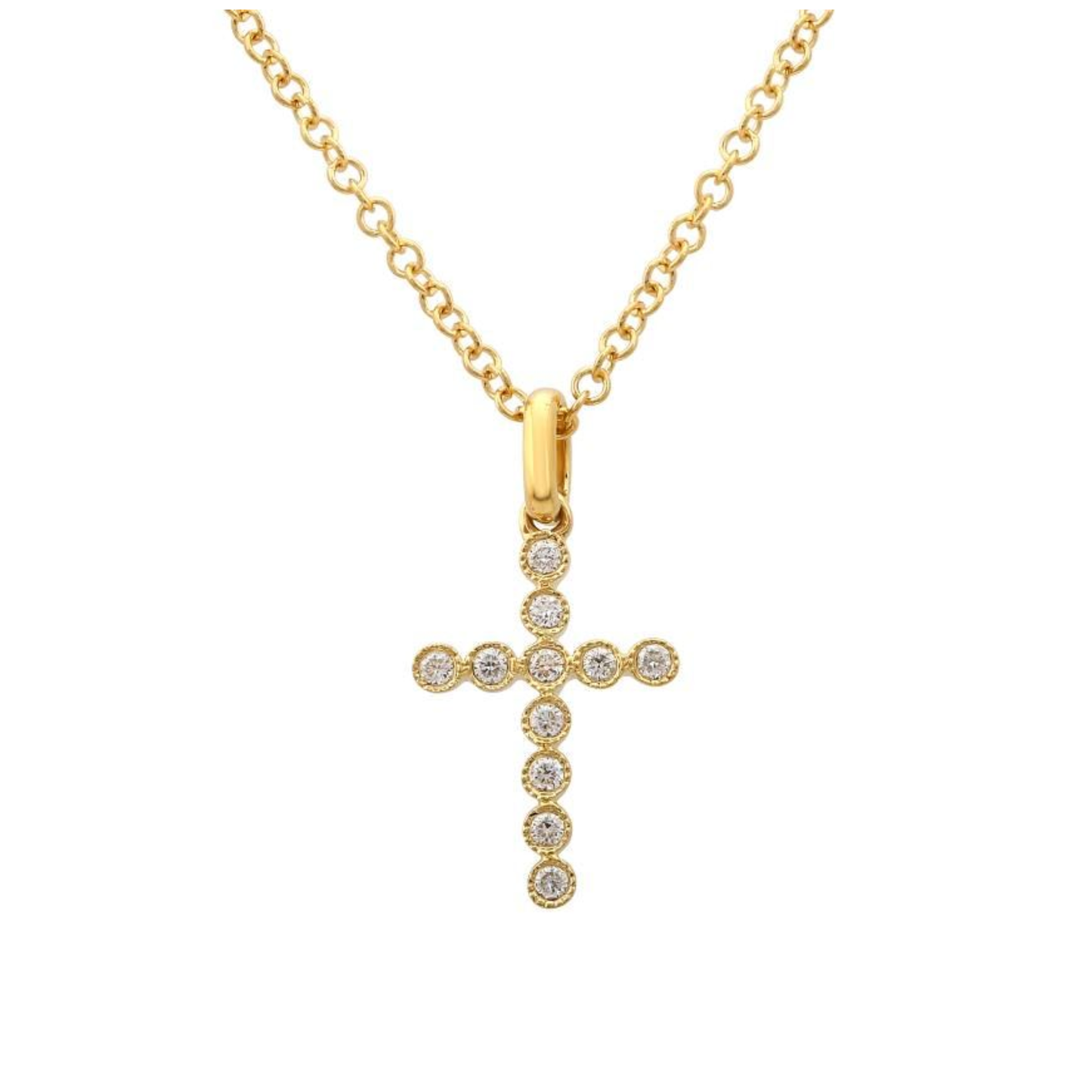 14k Yellow Gold Diamond Cross Necklace