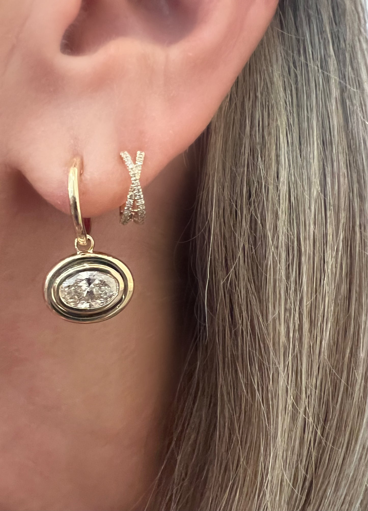 Lab east west oval diamond earrings