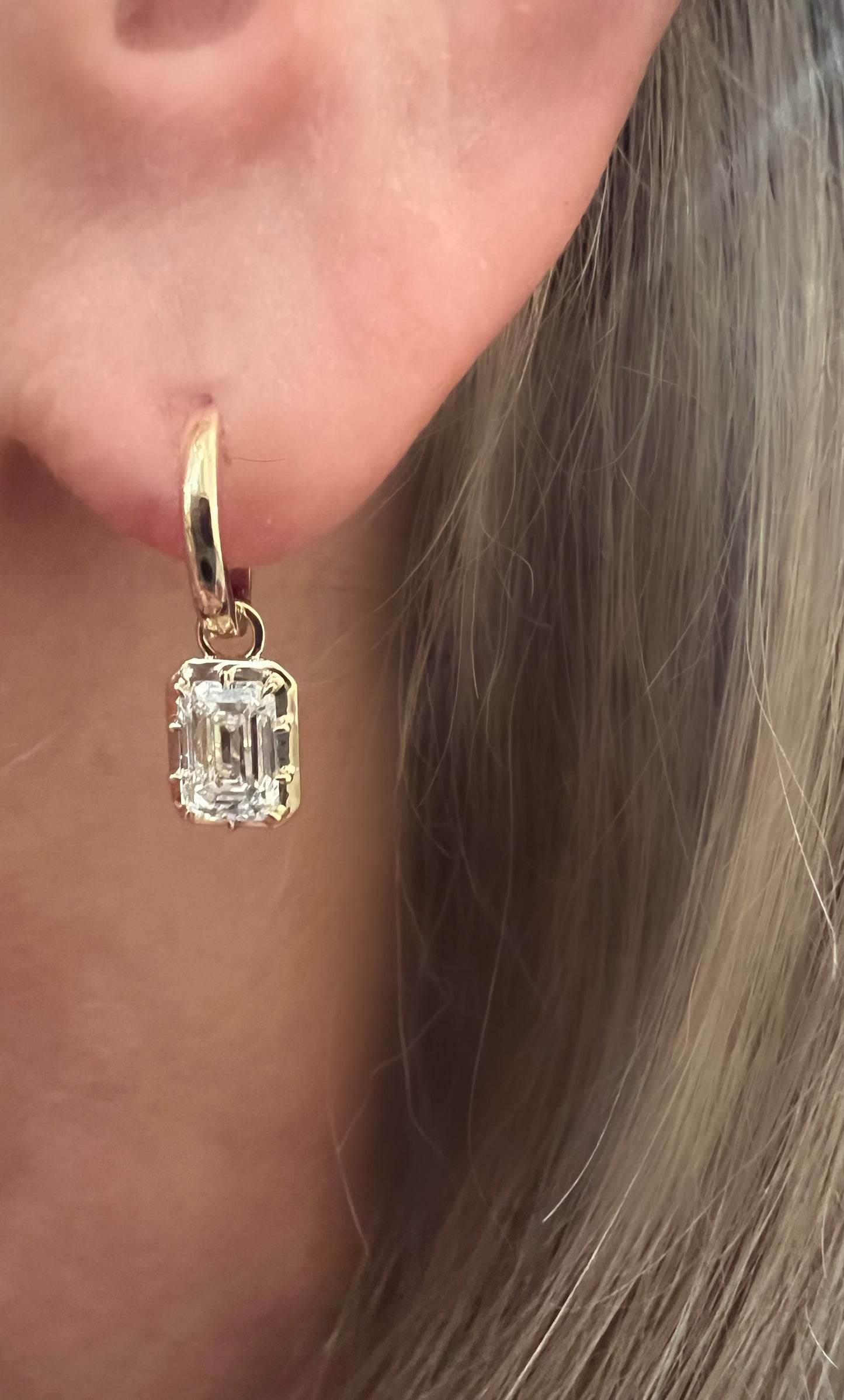 Lab diamond emerald cut earrings