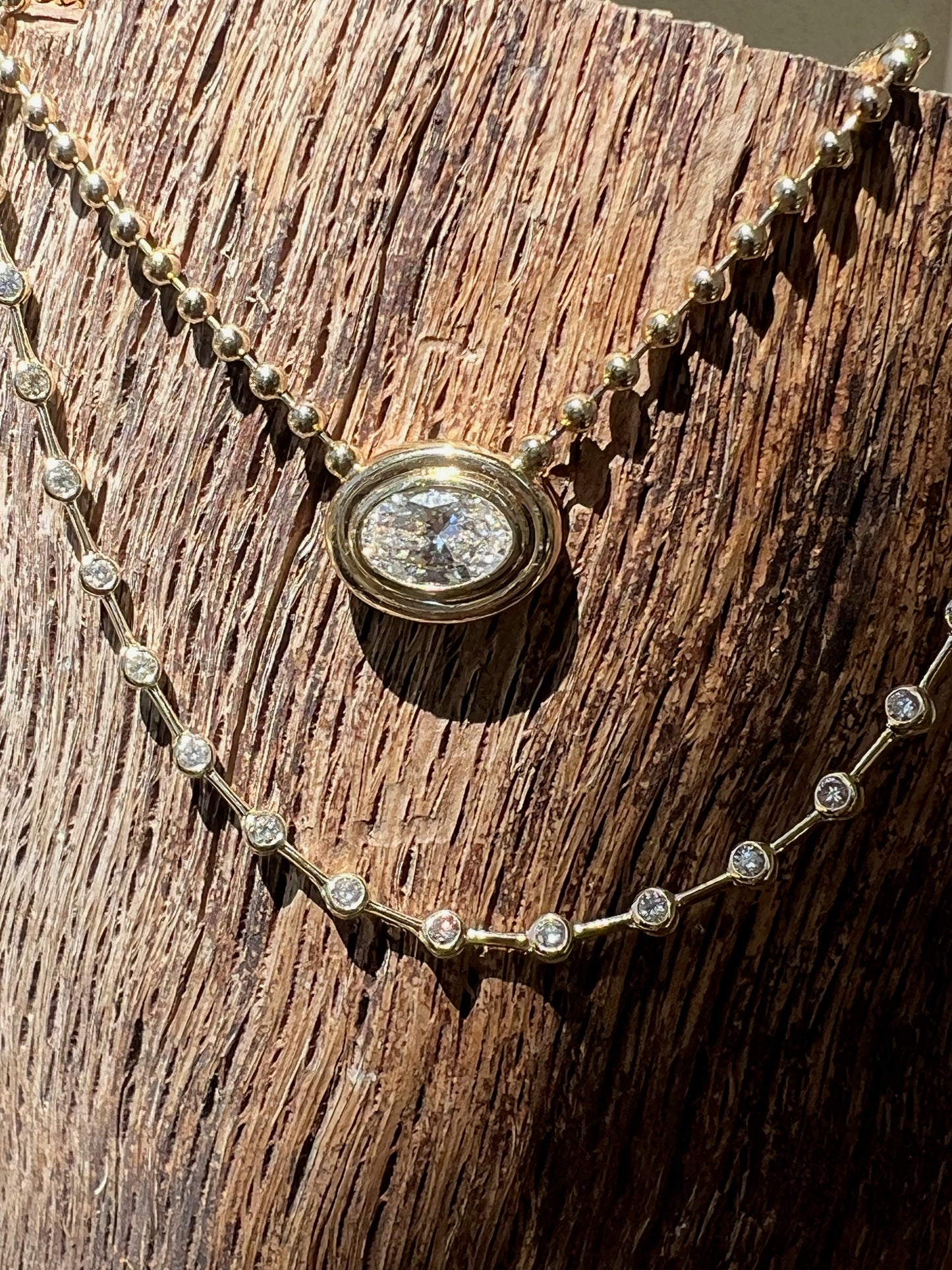 Lab oval diamond necklace on ball chain
