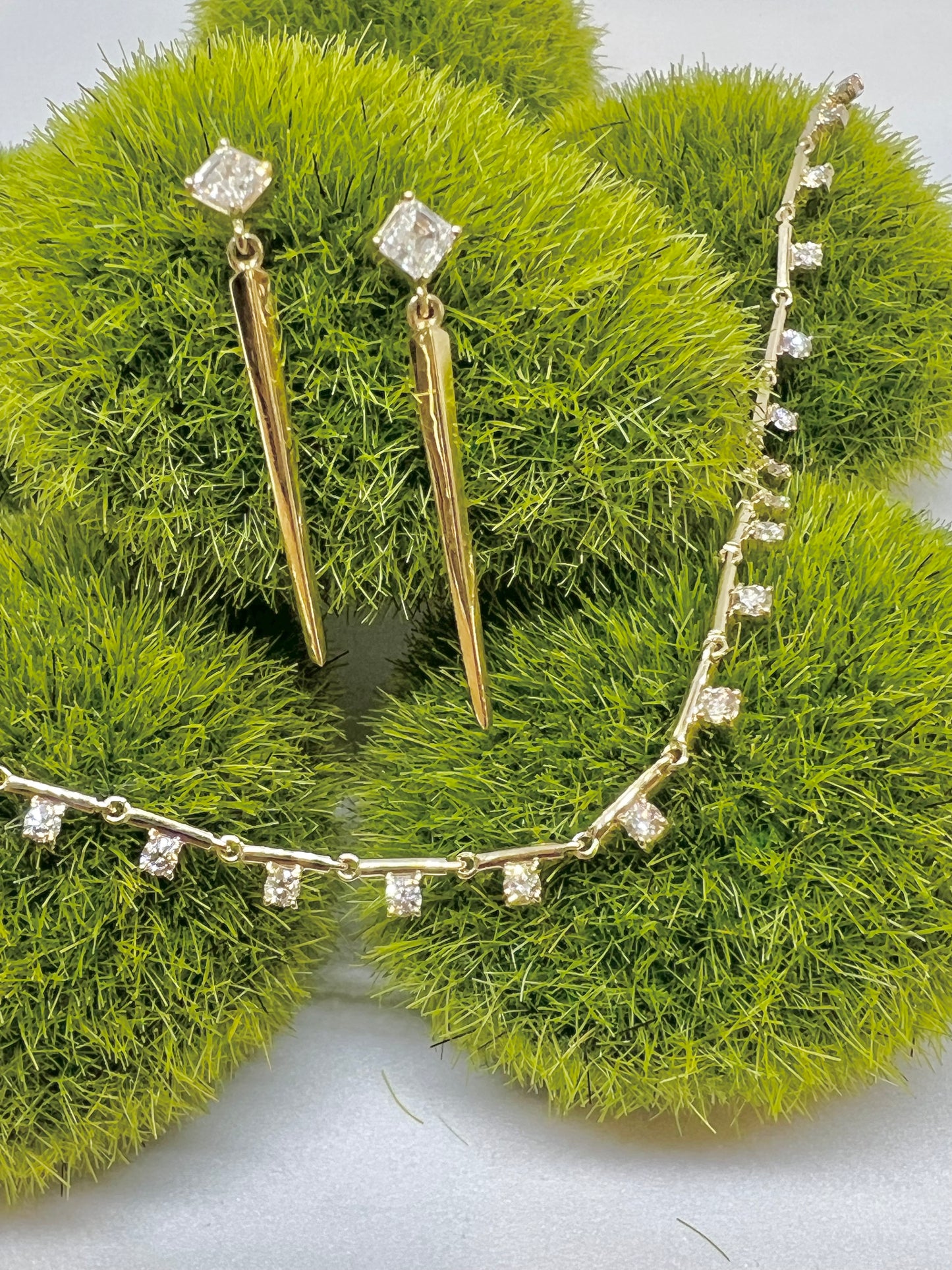 14k Yellow Gold Station Diamond Chain Necklace