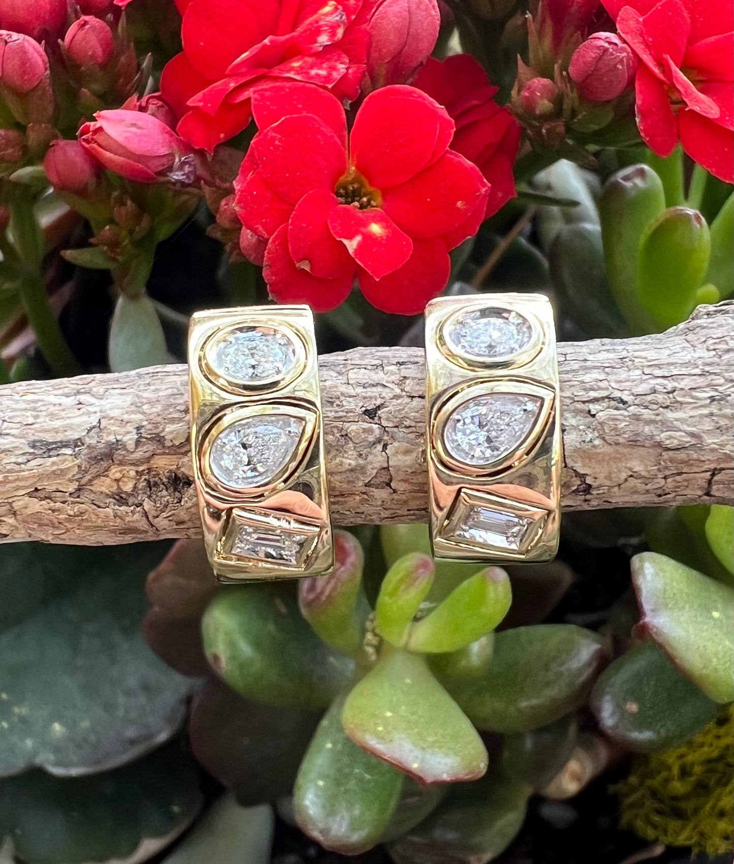 14K gold multi shape diamond huggies