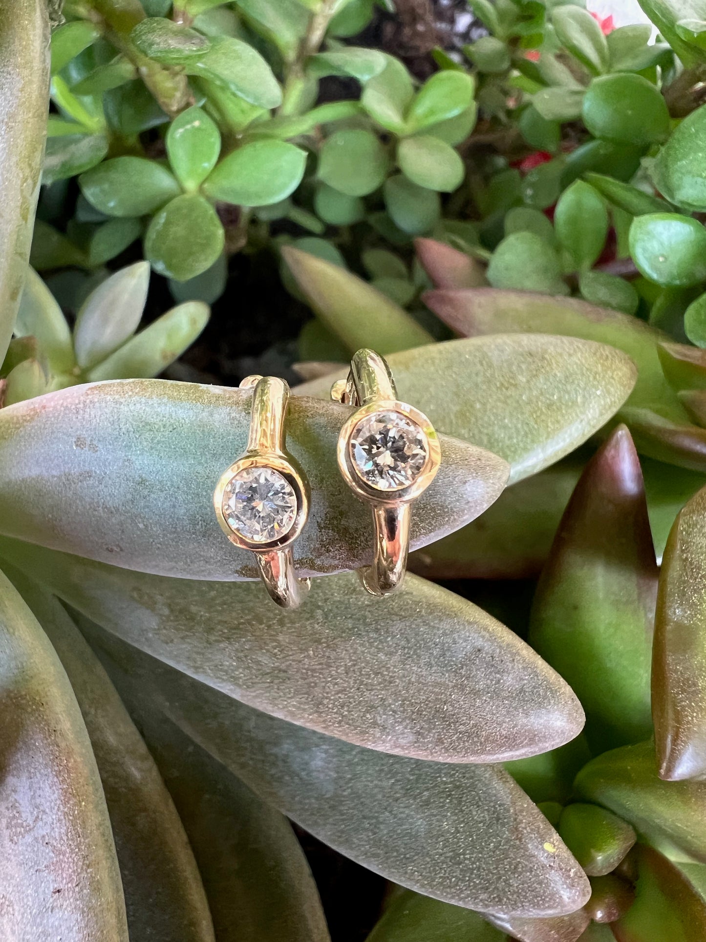 Bezel set diamond huggie earring