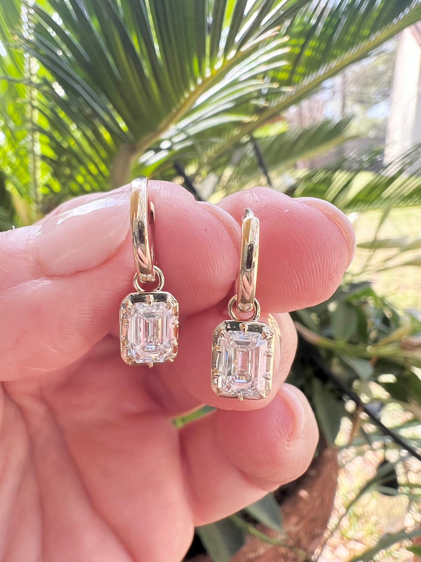 Lab diamond emerald cut earrings