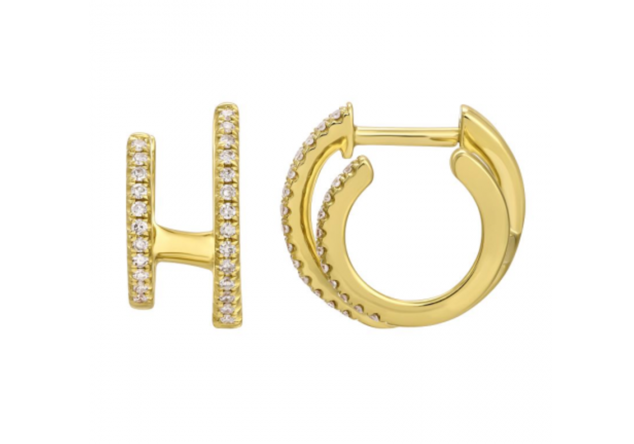 14y Yellow Gold Double Huggie Diamond Earrings