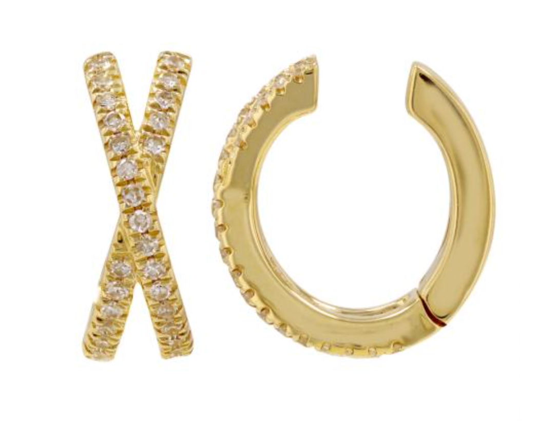 14k Yellow Gold Diamond Diamond X Ear Cuff / Sold As A Single