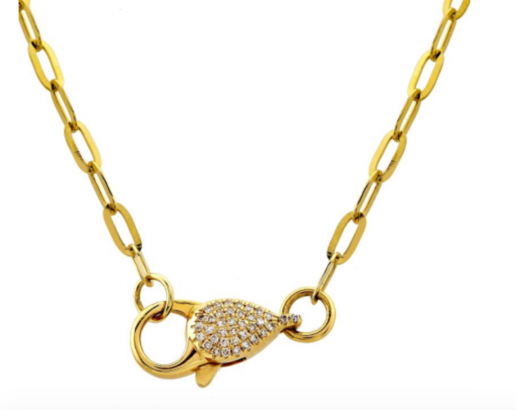 14k Yellow Gold Big Lobster Clasp Link Chain Diamond Necklace