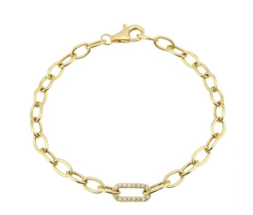 14k Yellow Gold Diamond Link Chain Bracelet