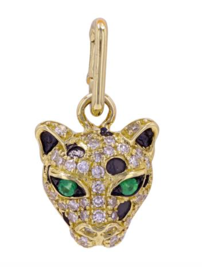 14k Yellow Gold Diamond Panther Necklace Charm