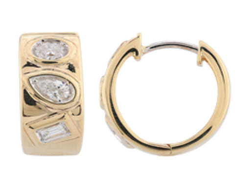 14K gold multi shape diamond huggies