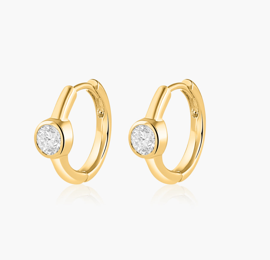 Bezel set diamond huggie earring