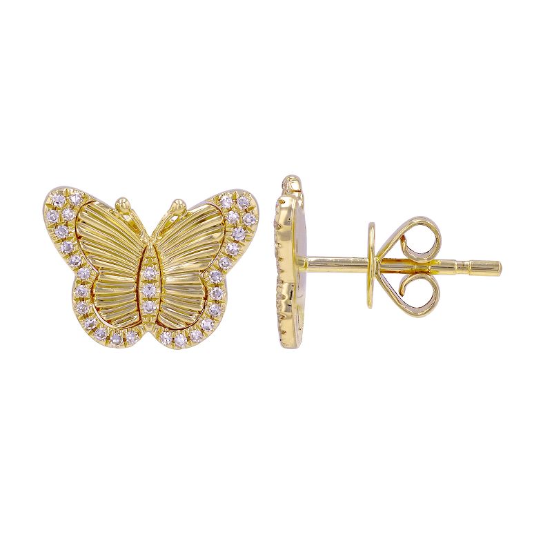 14K yellow gold pleated butterfly stud earring