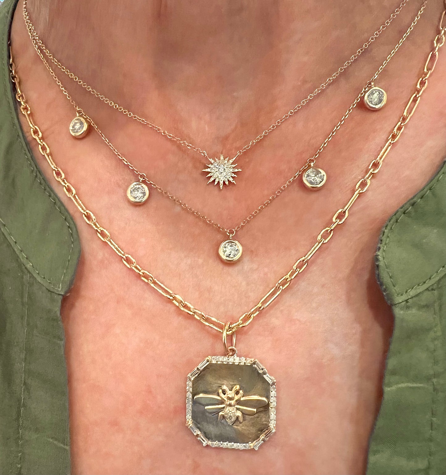 Five drop bezel set diamond necklace
