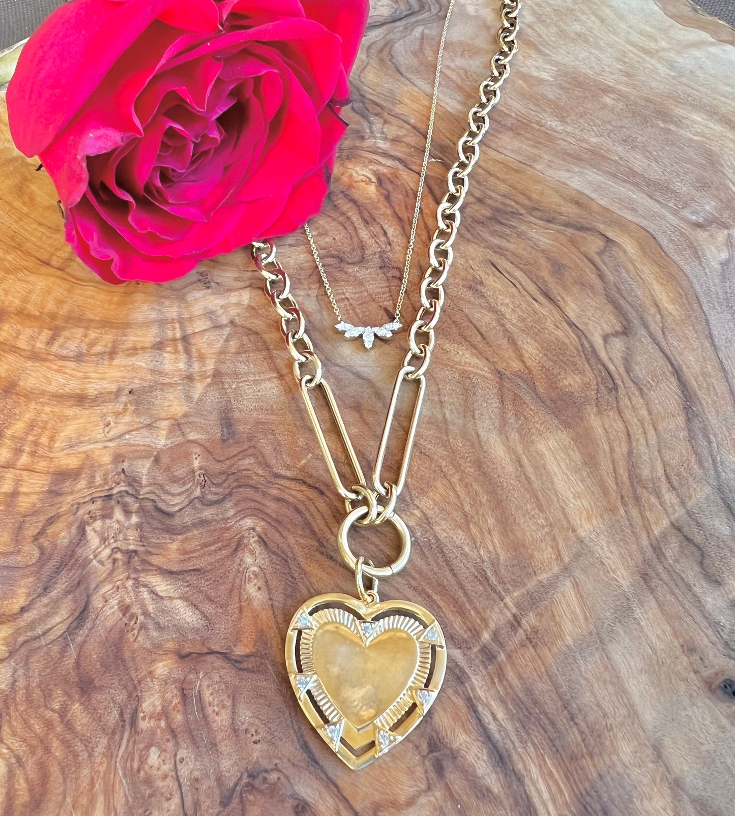 Diamond framed heart pendant charm