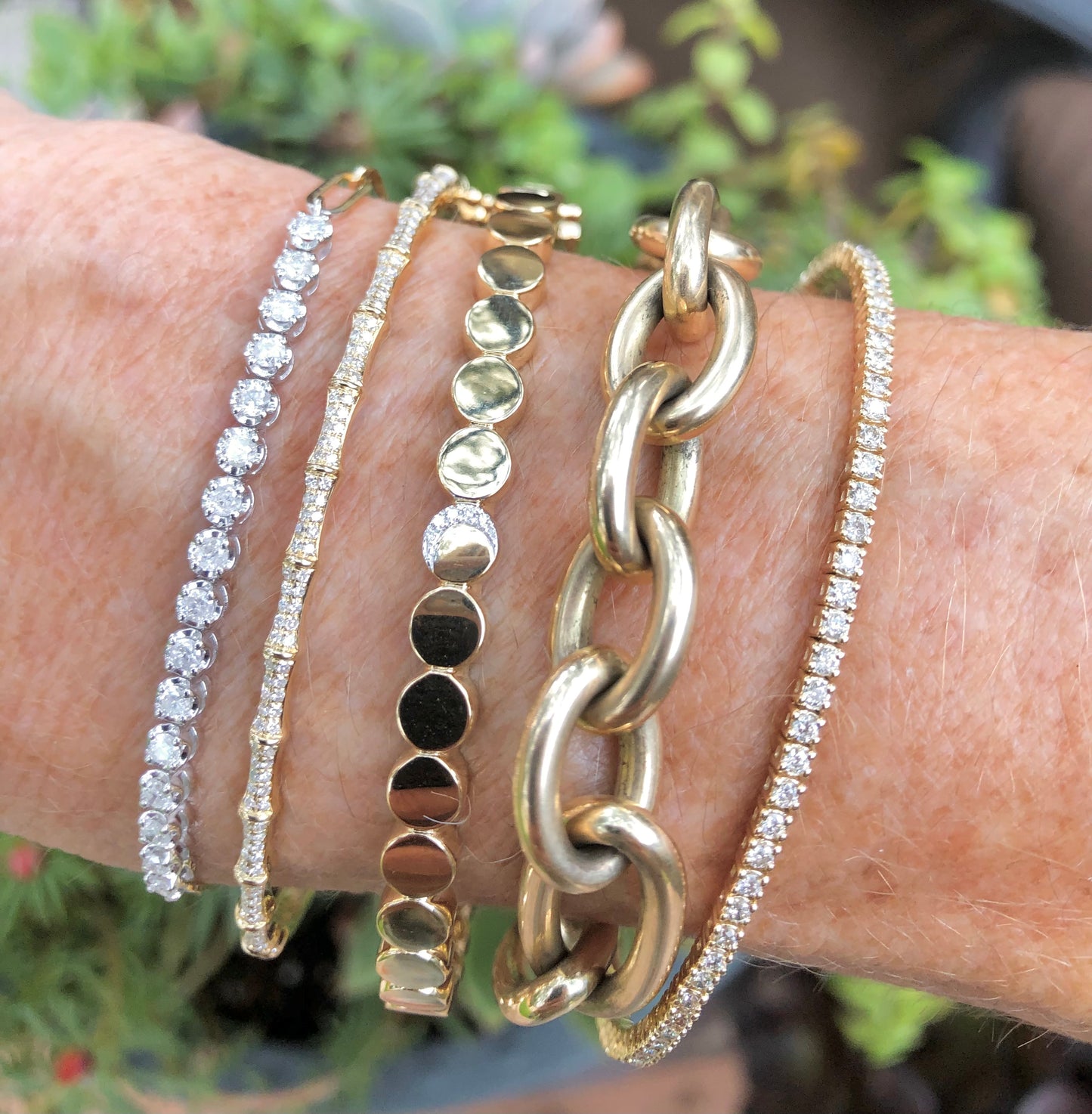 Diamond and gold moon bangle