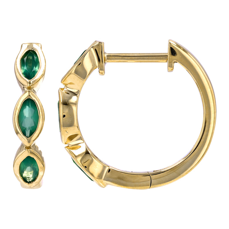 Marquise shaped green agate huggies earrings
