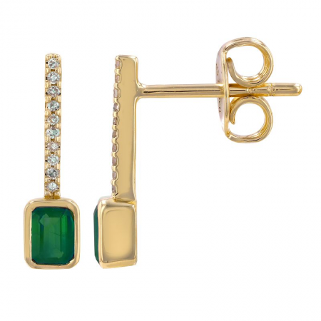 Yellow gold and emerald and diamond earrings