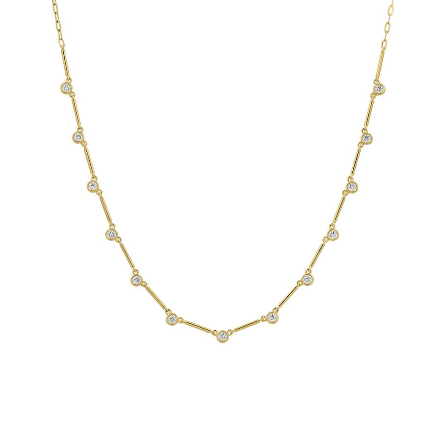 14K Yellow Gold Bezel-Set Diamond Necklace