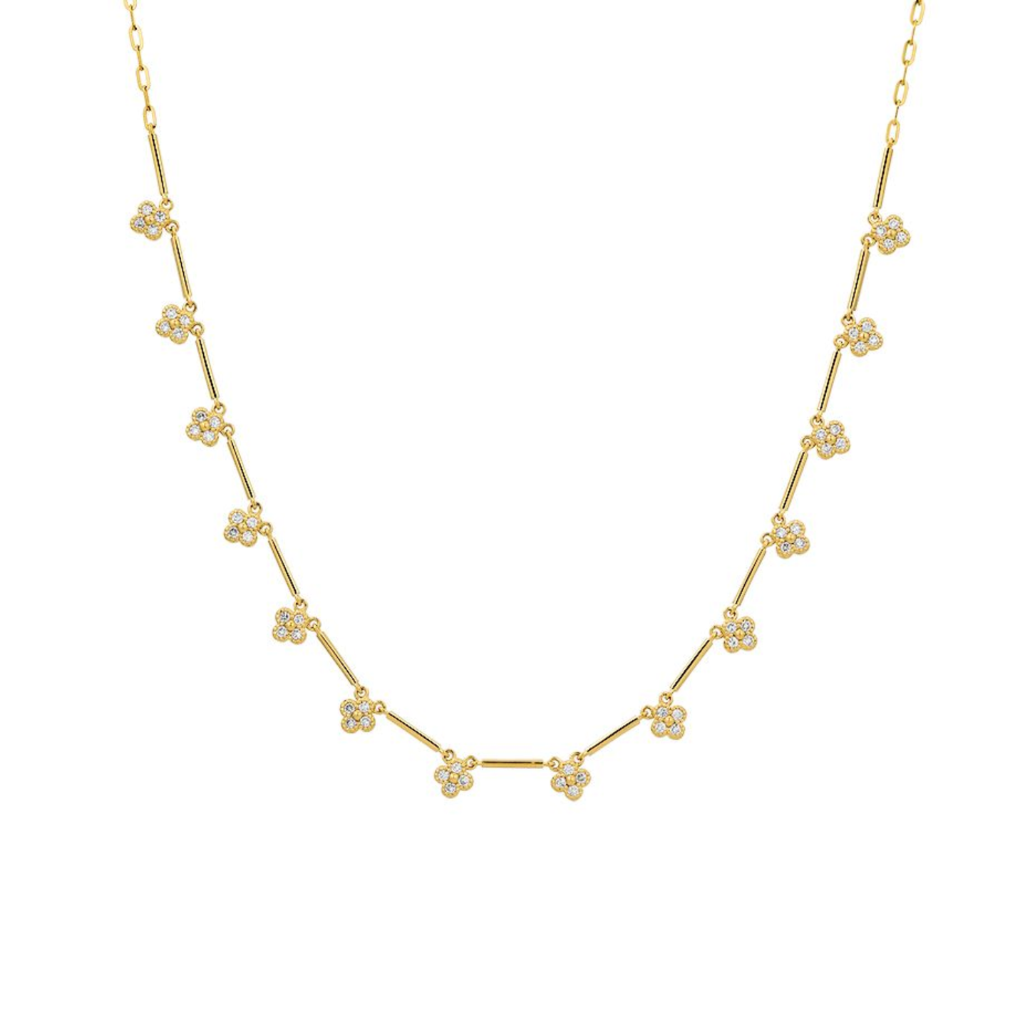14k Yellow Gold Diamond Flower Necklace