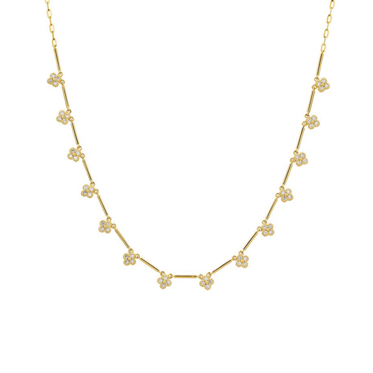 14k Yellow Gold Diamond Flower Necklace