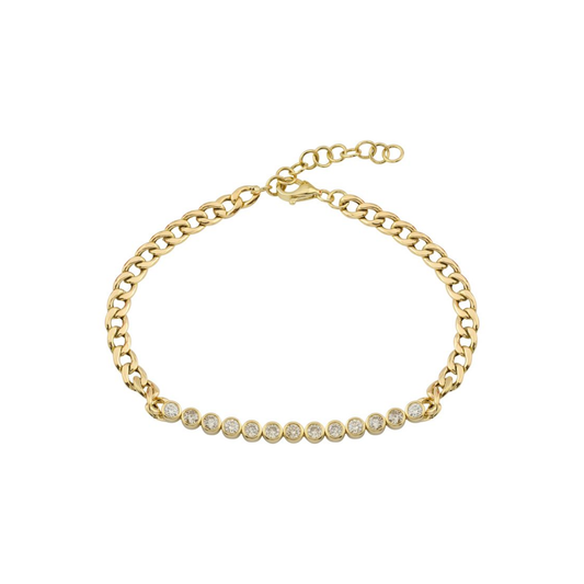 14k Yellow Gold Bezel Setting Diamond Link Chain Bracelet