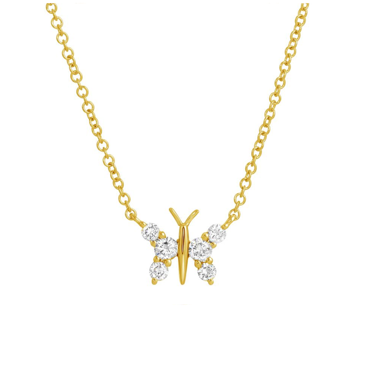14k Yellow Gold Butterfly Diamond Necklace