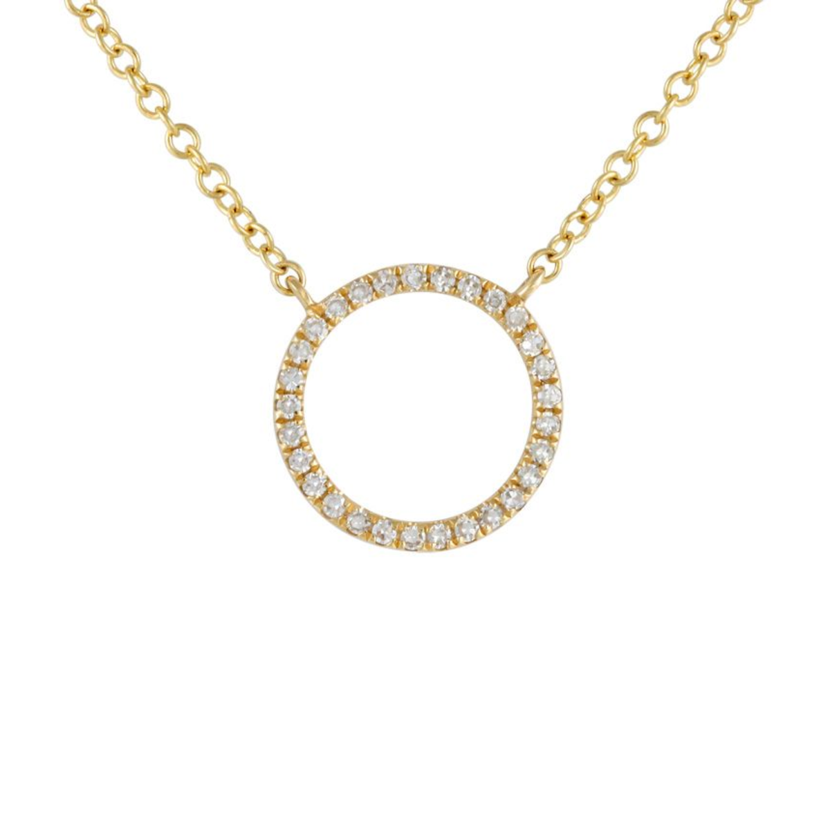 14k Yellow Gold Diamond Open Circle Necklace