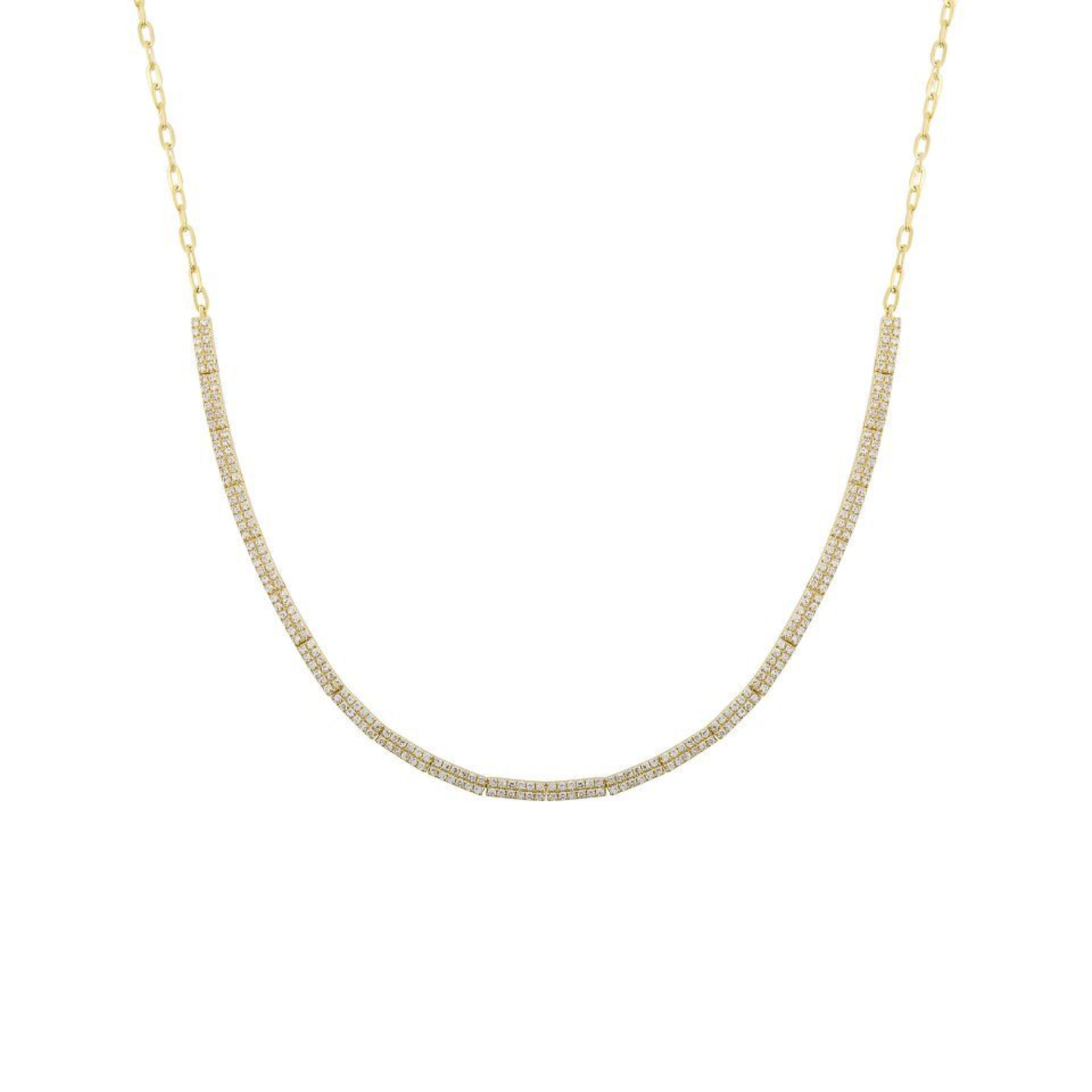 14k Yellow Gold Diamond Tennis Bar Chain Necklace