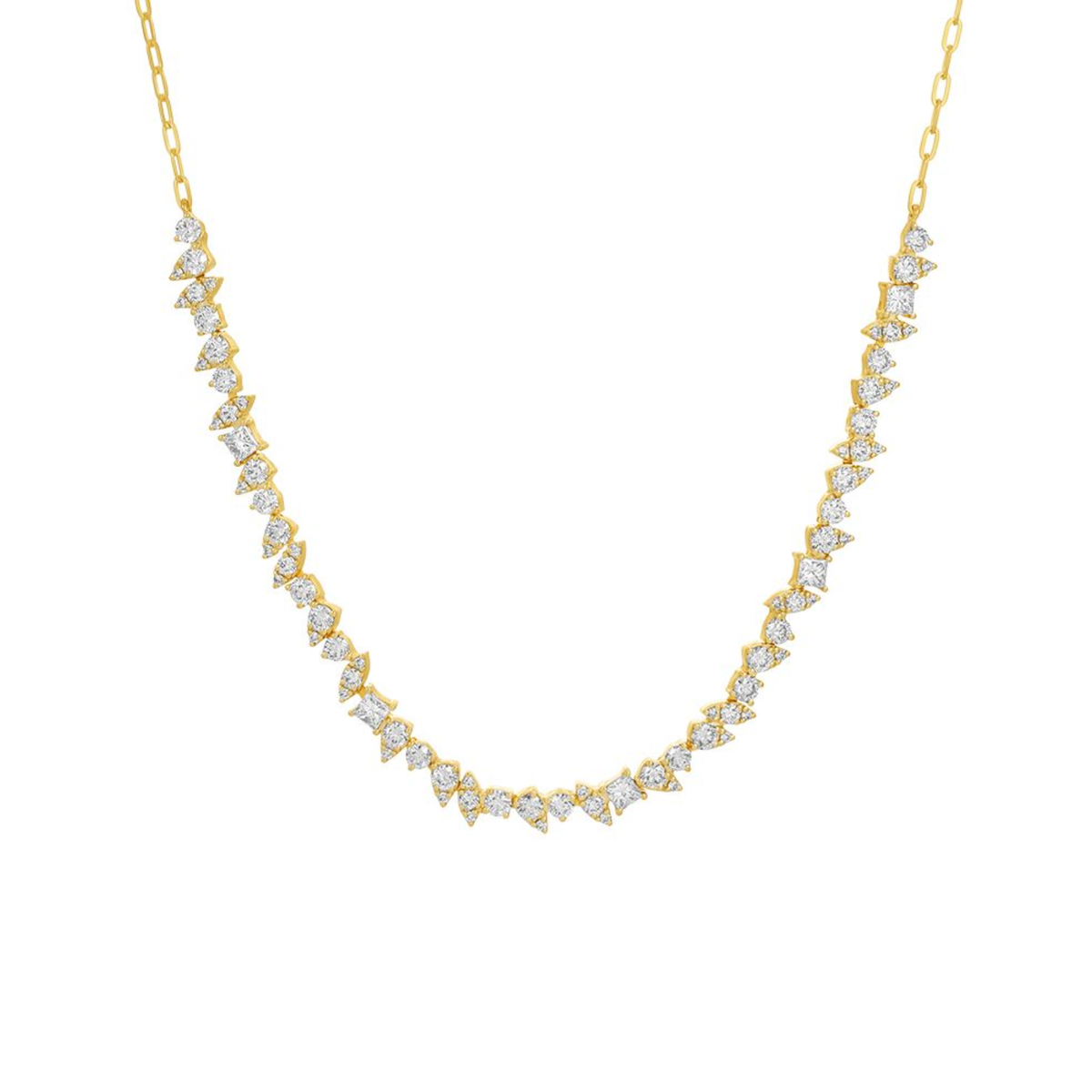 14k Yellow Gold Illusion Multi Shaped Diamond Necklace