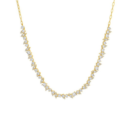 14k Yellow Gold Illusion Multi Shaped Diamond Necklace