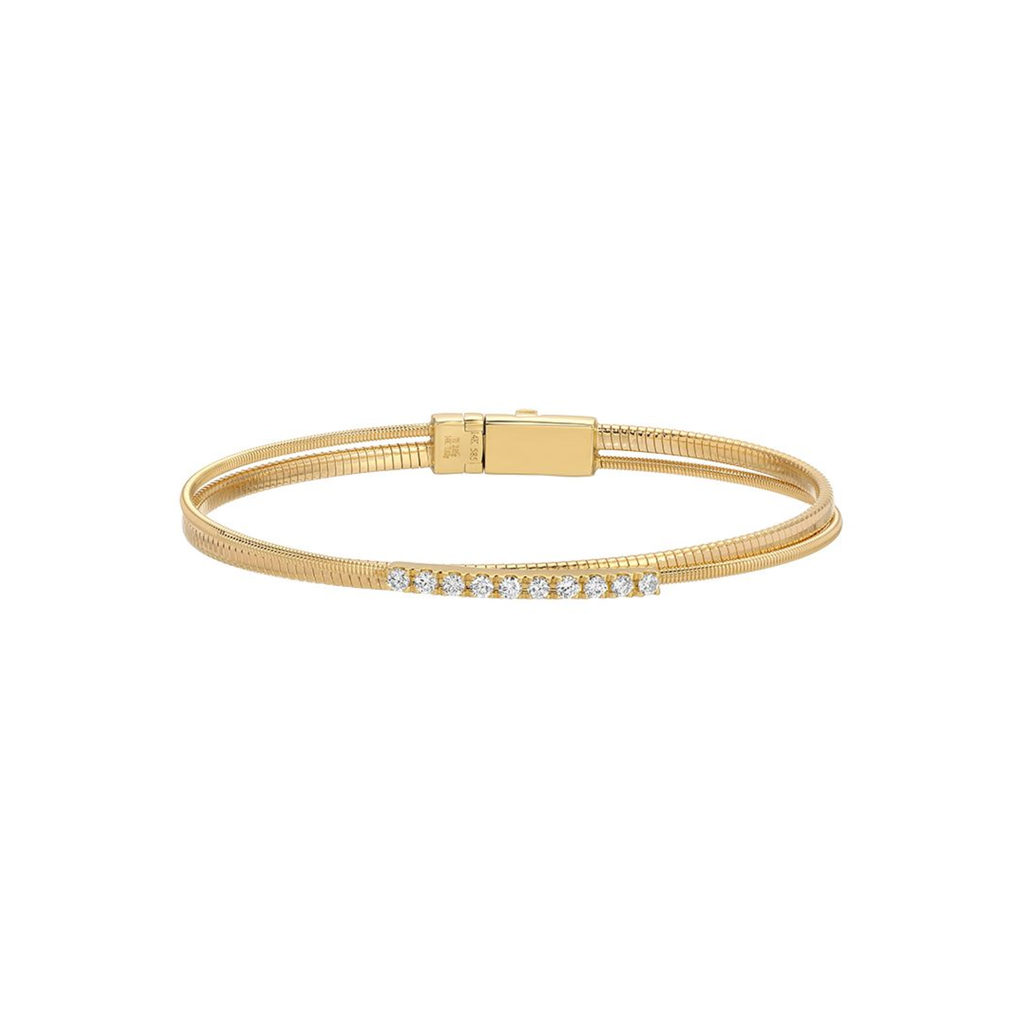 14k Yellow Gold Skinny Omega Chain Diamond Crossover Bangle