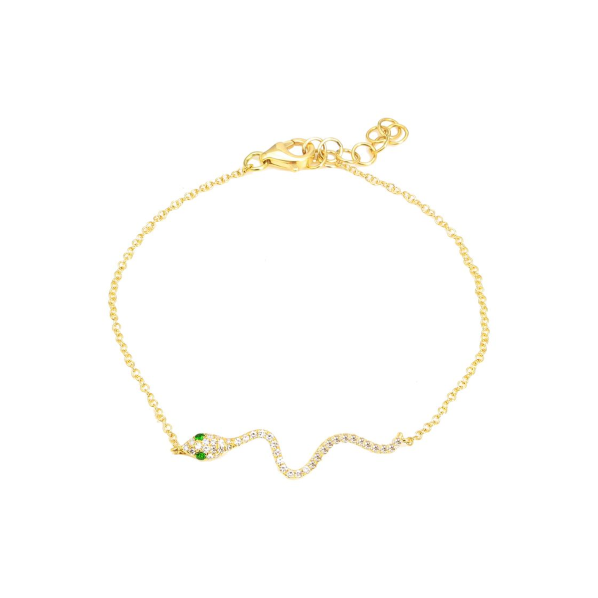 14k Yellow Gold Snake Diamond Bracelet / Green Eye