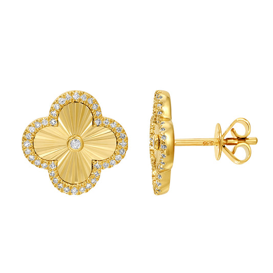 Fluted 14K and diamond clover studs