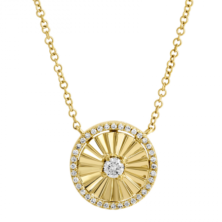 Fluted round 14K and diamond pendant necklace