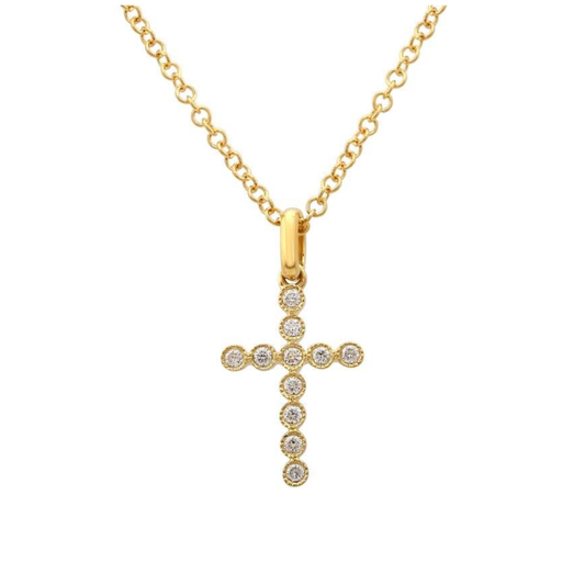 14k Yellow Gold Diamond Cross Necklace