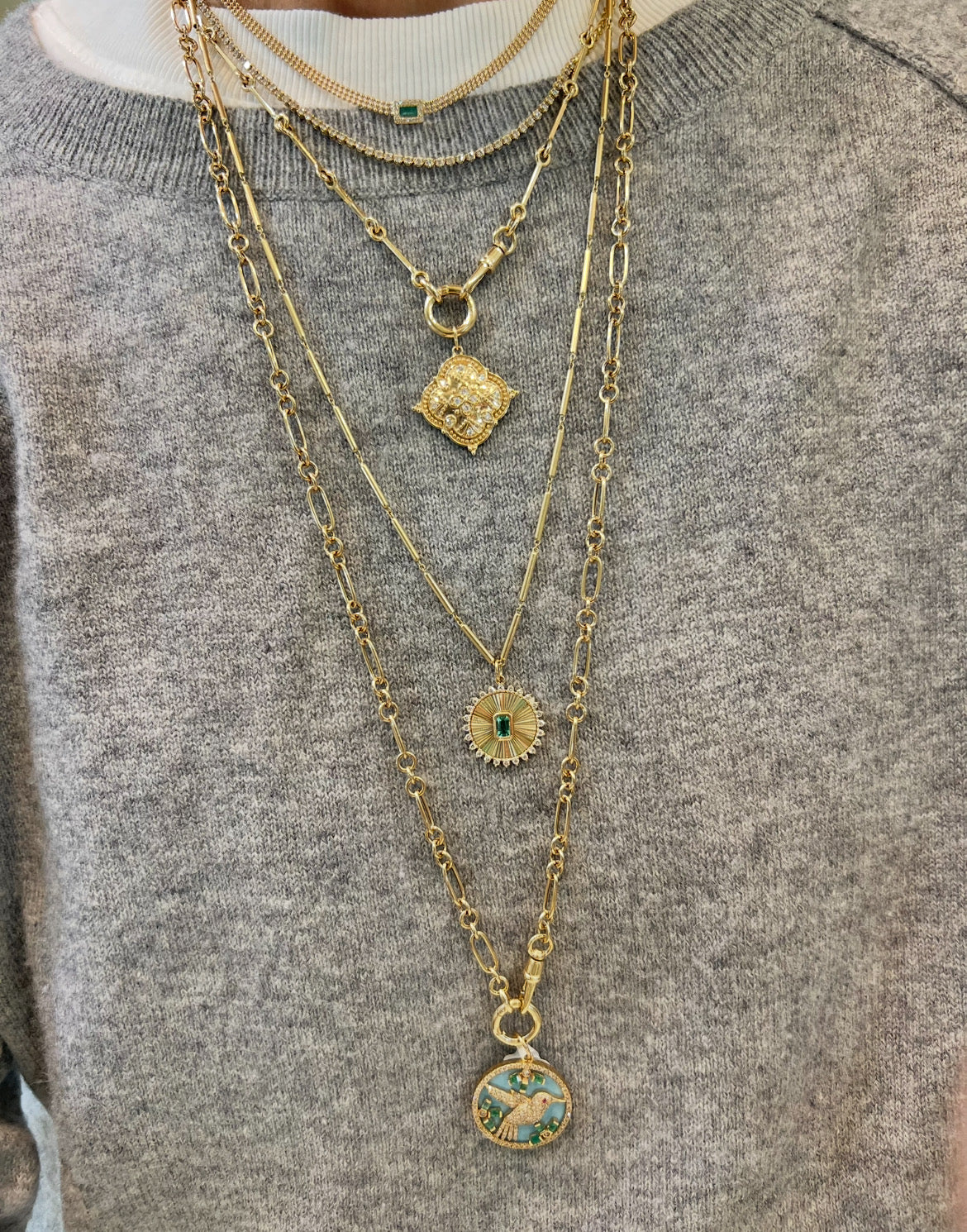 Bead emerald and diamond necklace