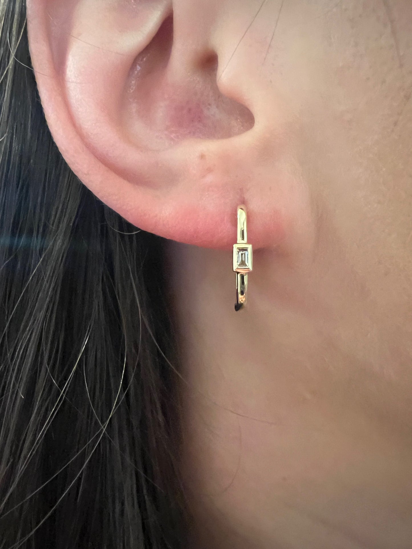Diamond rectangle huggie earring