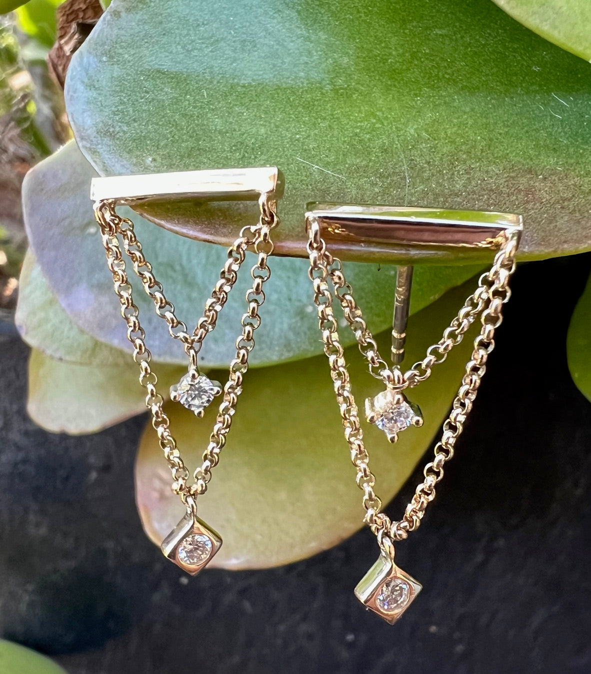 Chain diamond drop earrings