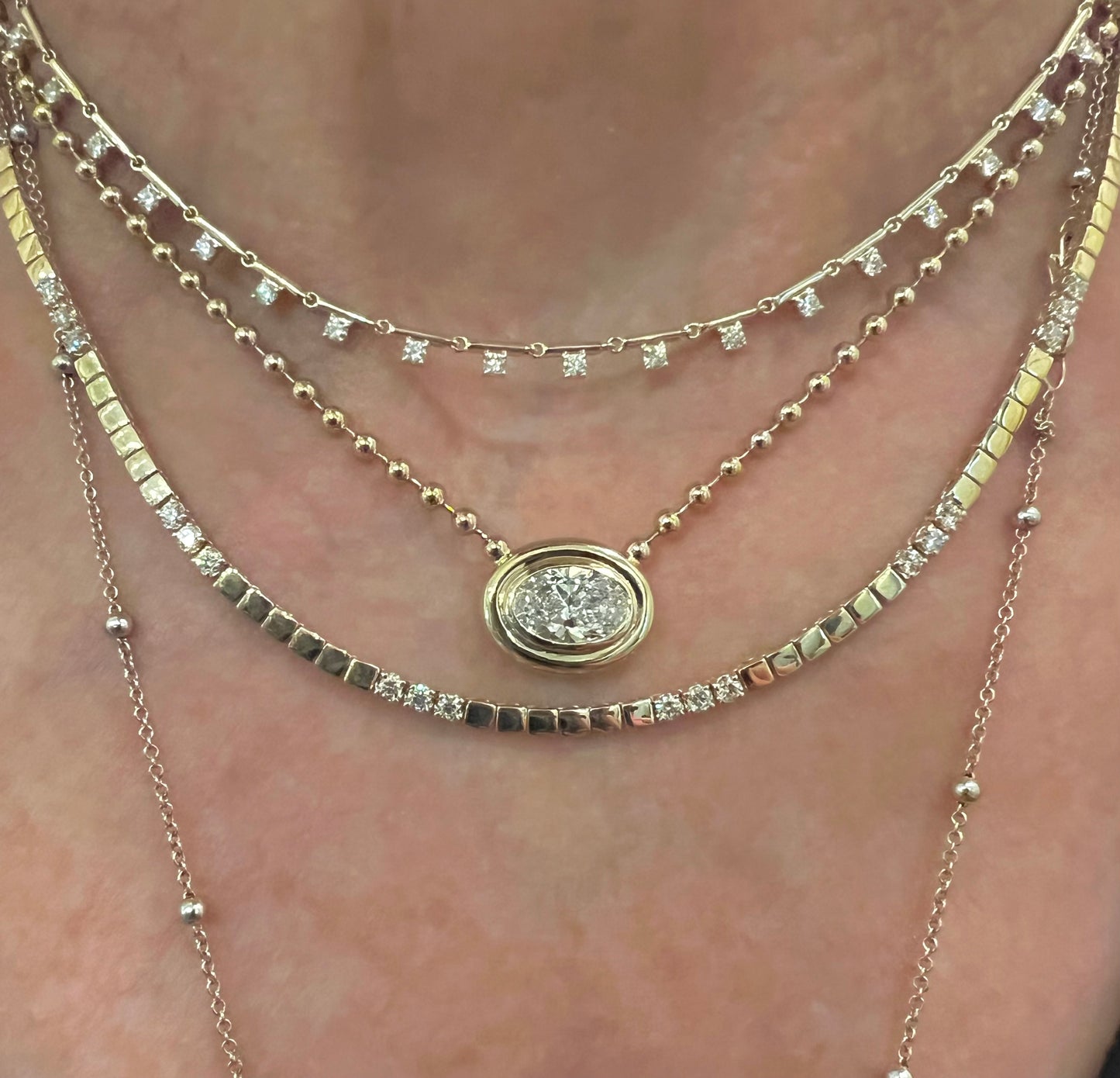 Lab oval diamond necklace on ball chain