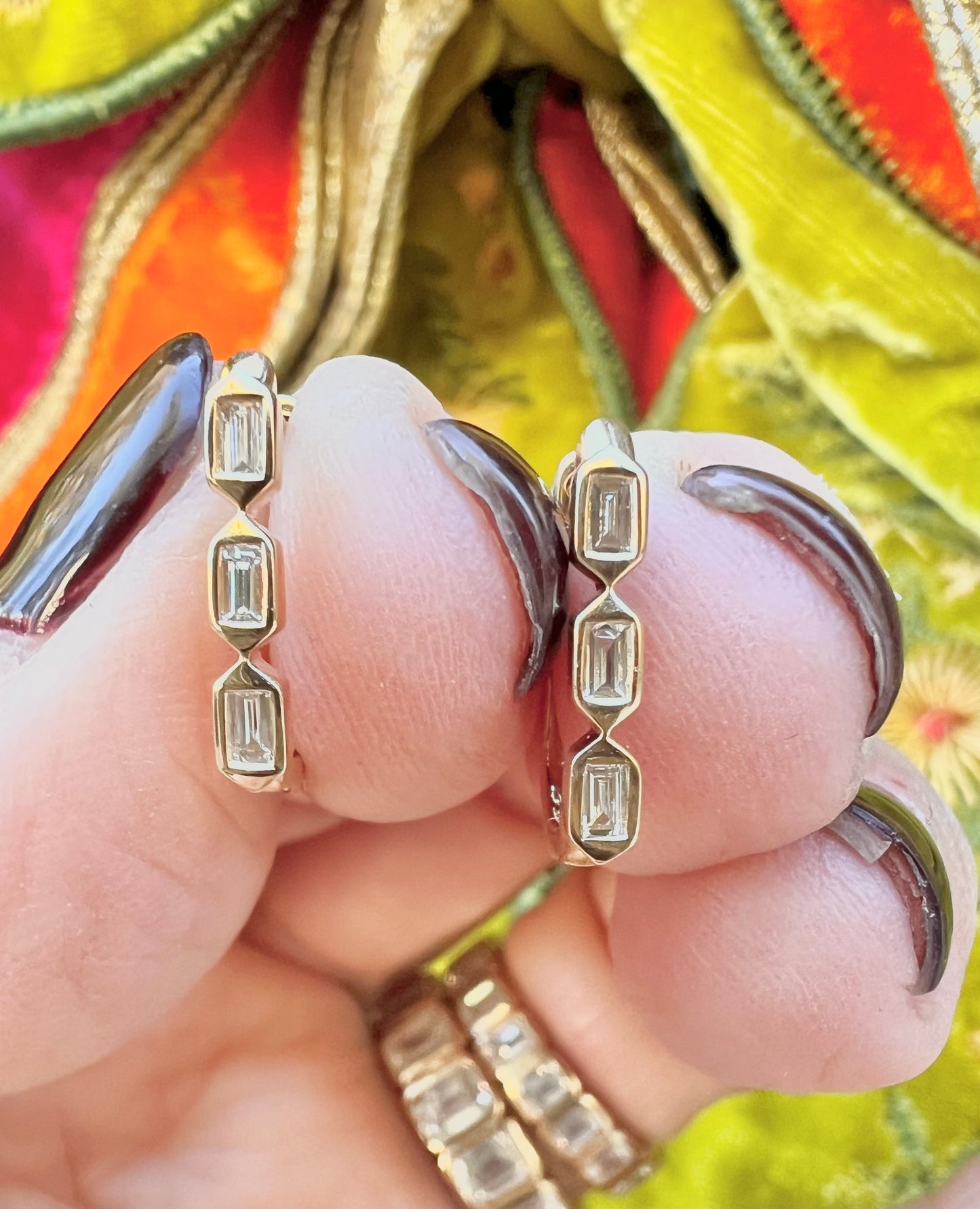 Baguette Diamond rectangle huggie