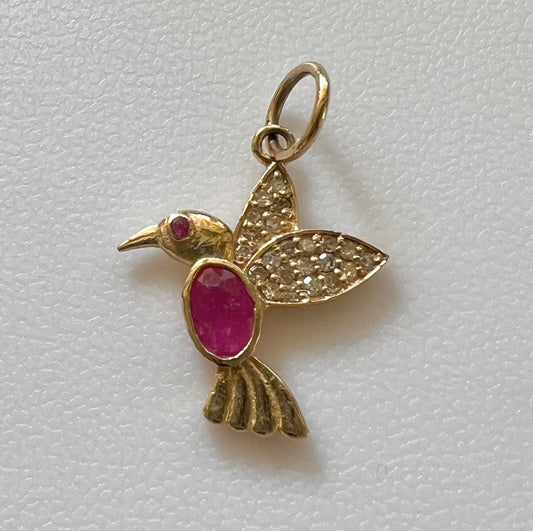 Gold and ruby hummingbird charm