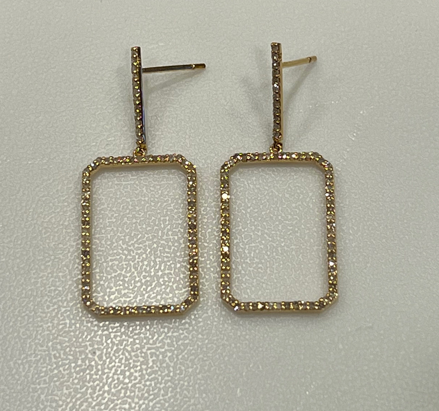 Diamond and gold rectangle drop earring