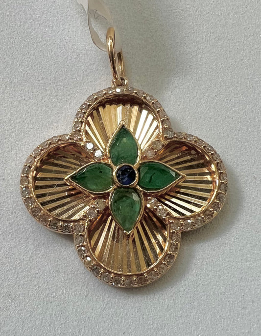 Gold, diamond and emerald clover pendants