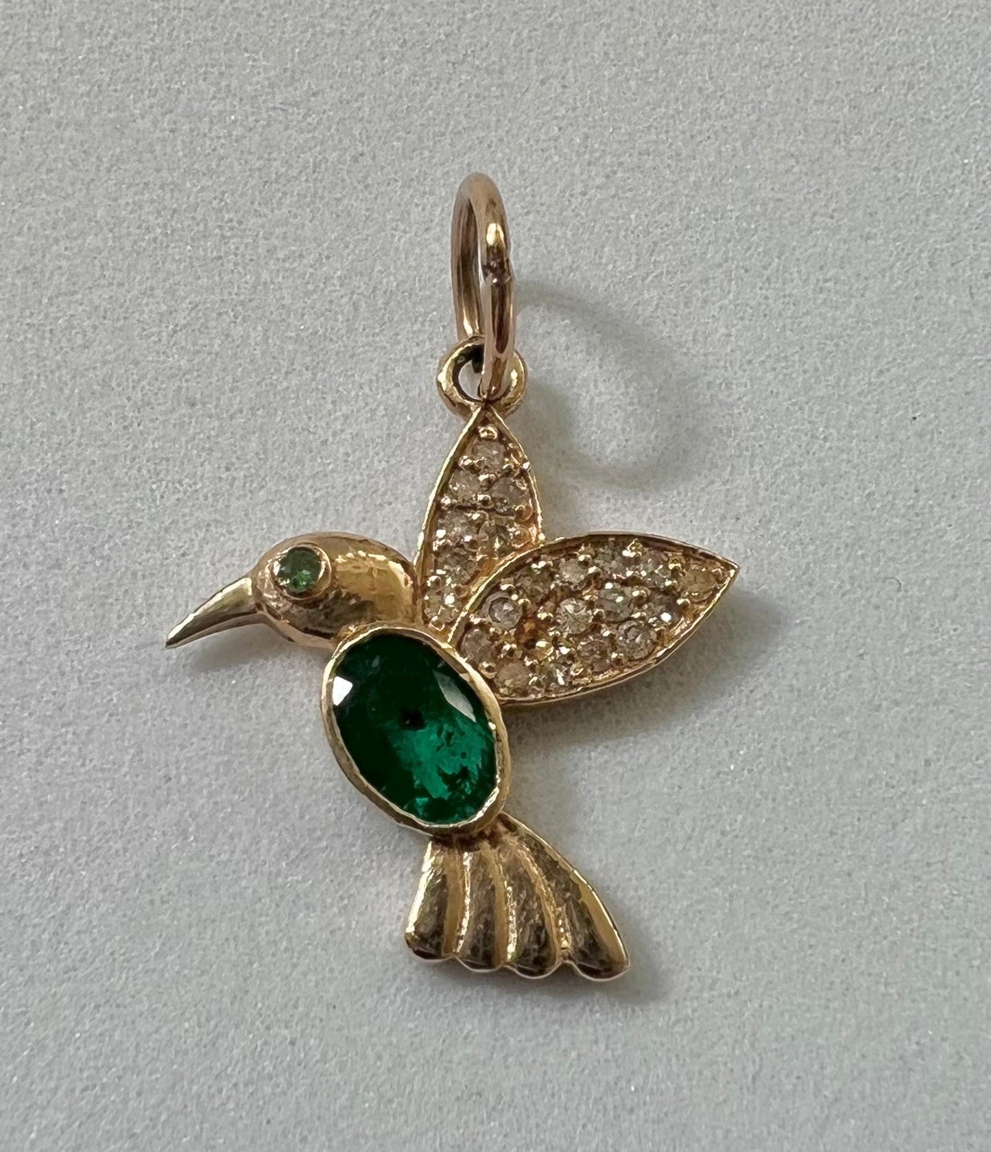 Gold, diamond and emerald hummingbird pendant