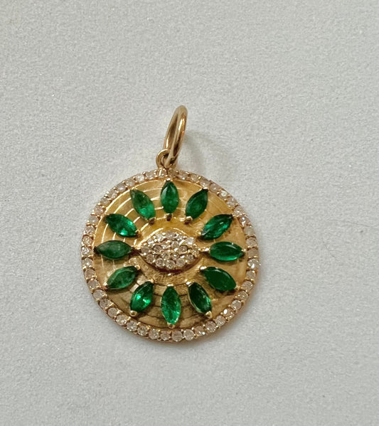 Gold, diamond and emerald evil eye pendant